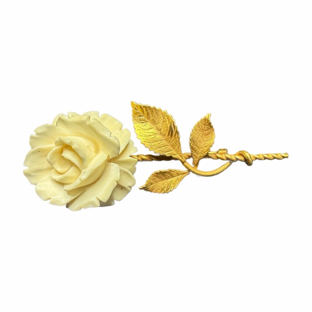 Vintage AC 12k Gold Filled White Rose Pin Brooch